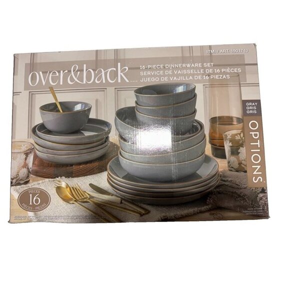 Over & Back Gray 16-Piece Round Stoneware Dinnerware Set - Gray - Picture 1 of 4